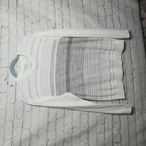 Reiss women’s cotton knit stitch stripe white Crew Neck sweater Size Large EUC